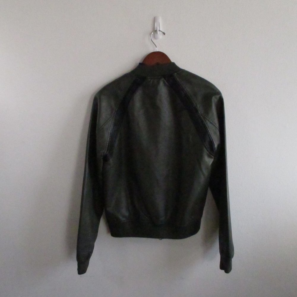 NWT CUSTOMIZED Joe's Jeans Vegan Leather Jacket Forest Floor Gloss Black Stripe